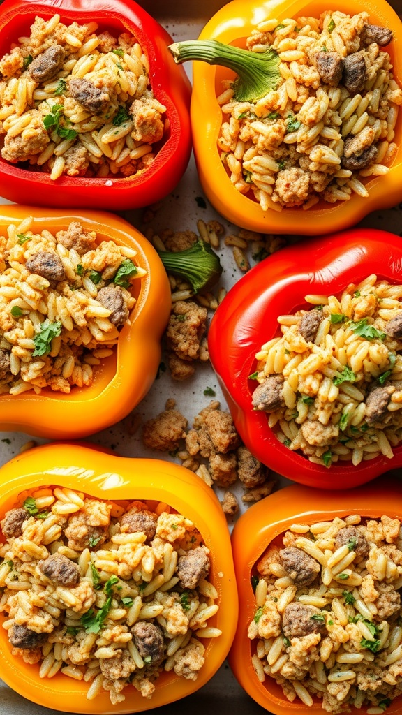 Stuffed bell peppers filled with rice and meat
