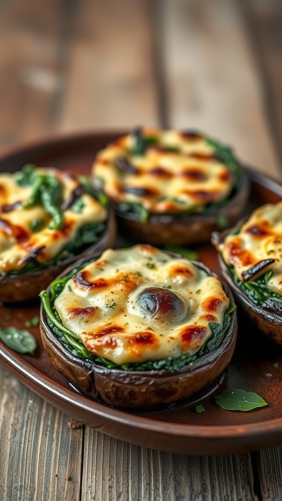 Stuffed portobello mushrooms filled with spinach and cheese