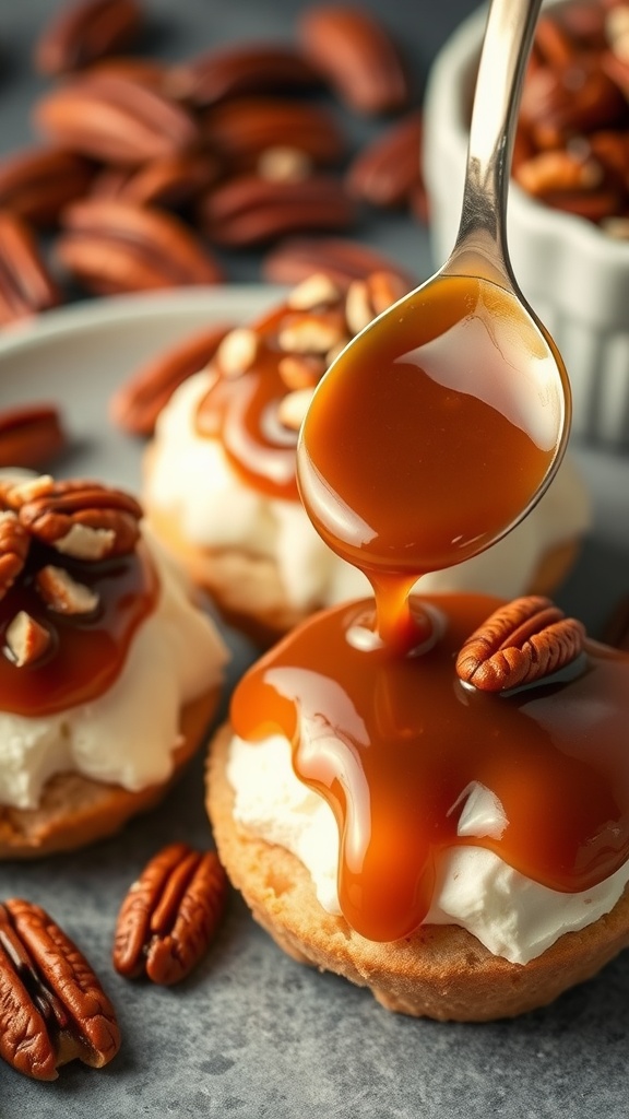 Sweet and Tangy Praline Sauce drizzled over a dessert.