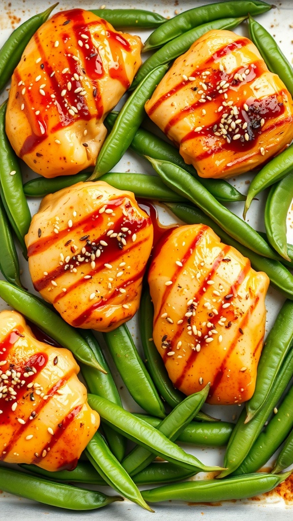 A delicious plate of teriyaki chicken with snap peas