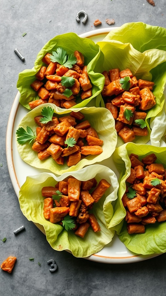 Thai Peanut Pork Lettuce Wraps served on a plate