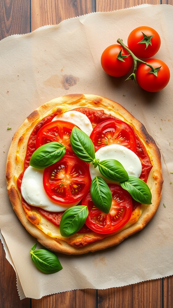 Tomato Mozzarella Flatbread with fresh tomatoes and basil