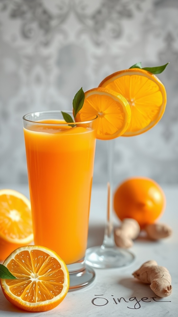 A refreshing glass of zesty citrus juice with oranges and ginger