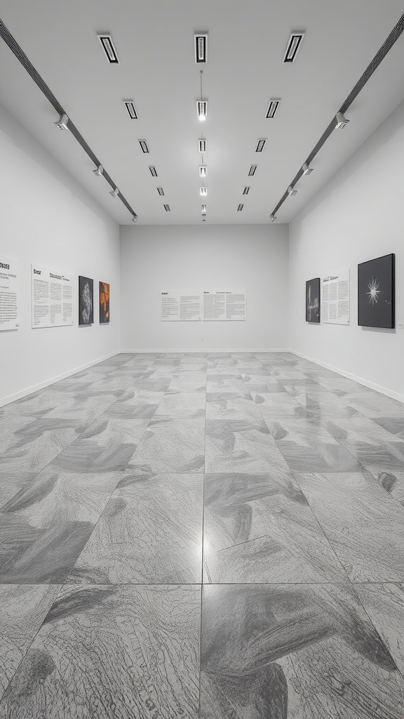 A spacious room featuring sleek 3D effect epoxy flooring with abstract patterns.