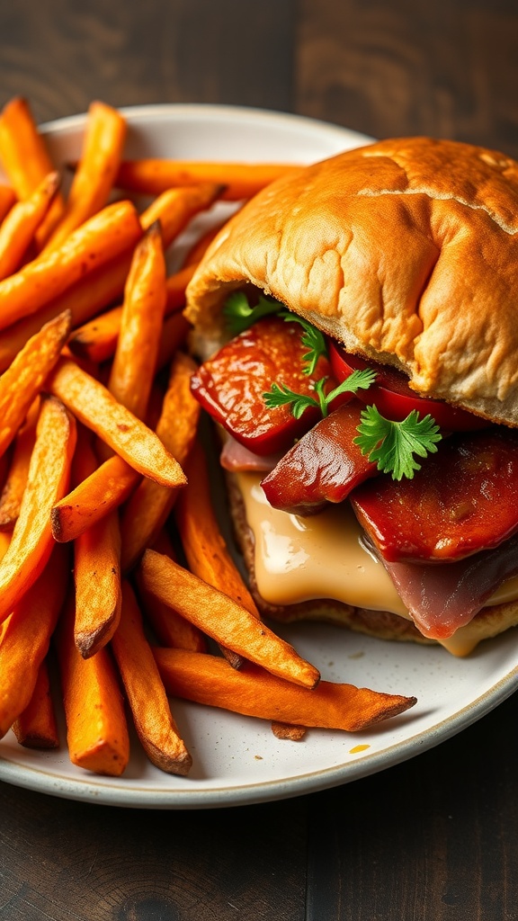 Sweet potato fries served with a burger