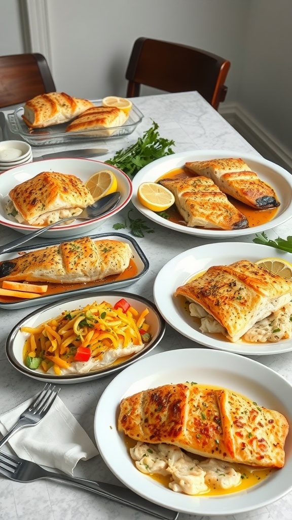 A delectable plate of Lemon Butter Baked Cod with lemon slices and fresh herbs, served alongside colorful vegetables, showcasing a healthy meal option.