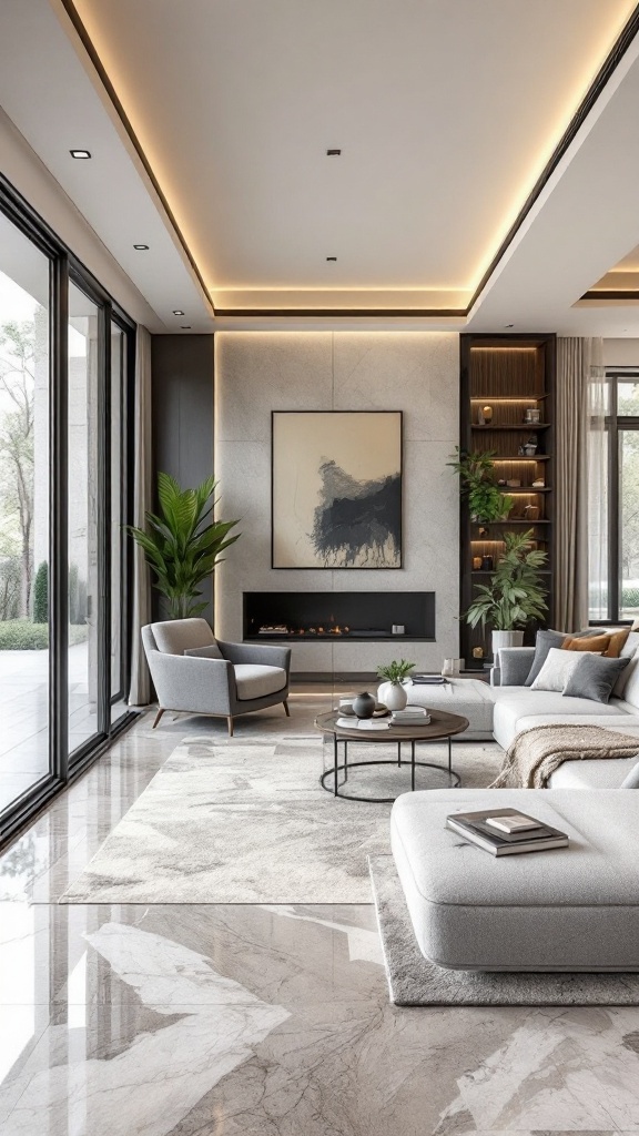 Stylish modern living room with soft colors and elegant furniture