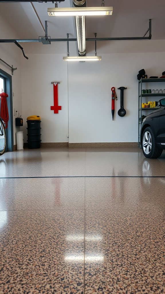 Colorful epoxy flooring in a modern space with dynamic patterns