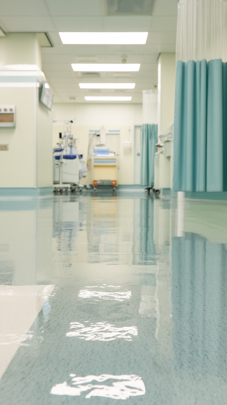 A clean, bright emergency room floor with anti-microbial epoxy.