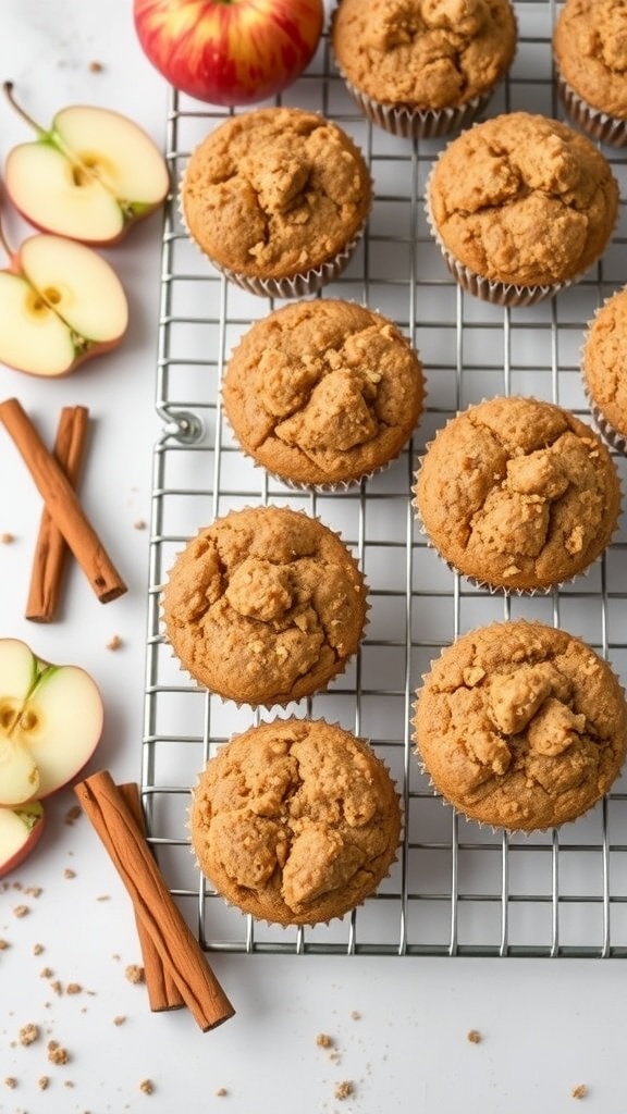 Freshly baked Apple Cinnamon Quinoa Muffins cooling on a wire rack.