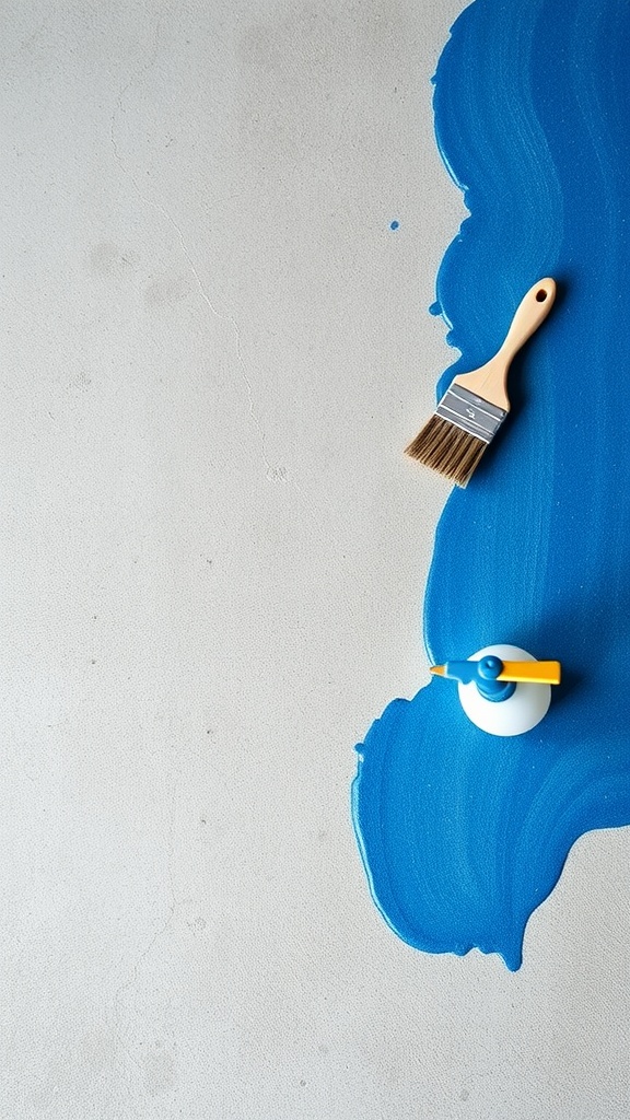 Azure blue acid stain on concrete with a brush and roller.