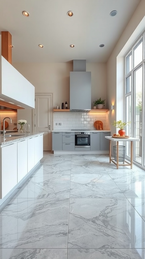 A modern kitchen showcasing colorful artisan resin knives on a wooden block with a glossy epoxy floor and artistic lighting.