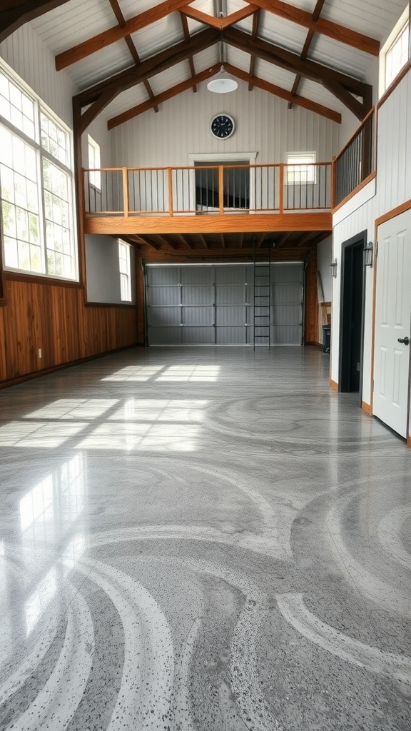 Interior space with polished epoxy flooring and wooden accents