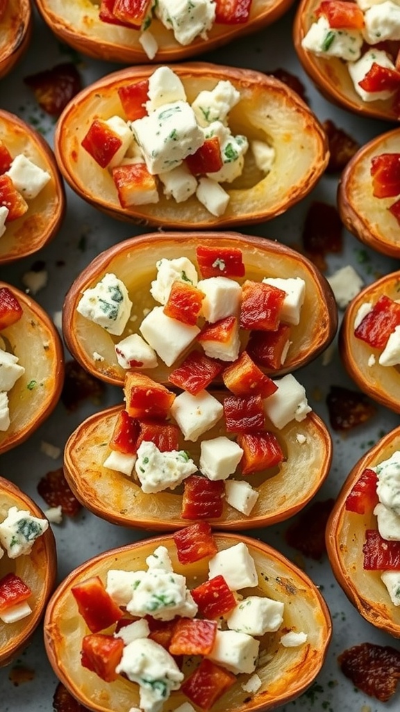 Bacon and blue cheese potato skins ready to be served.