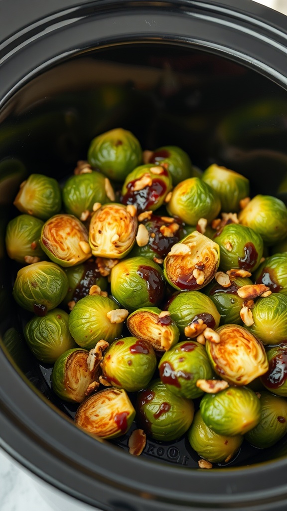 Balsamic glazed Brussels sprouts in a crockpot