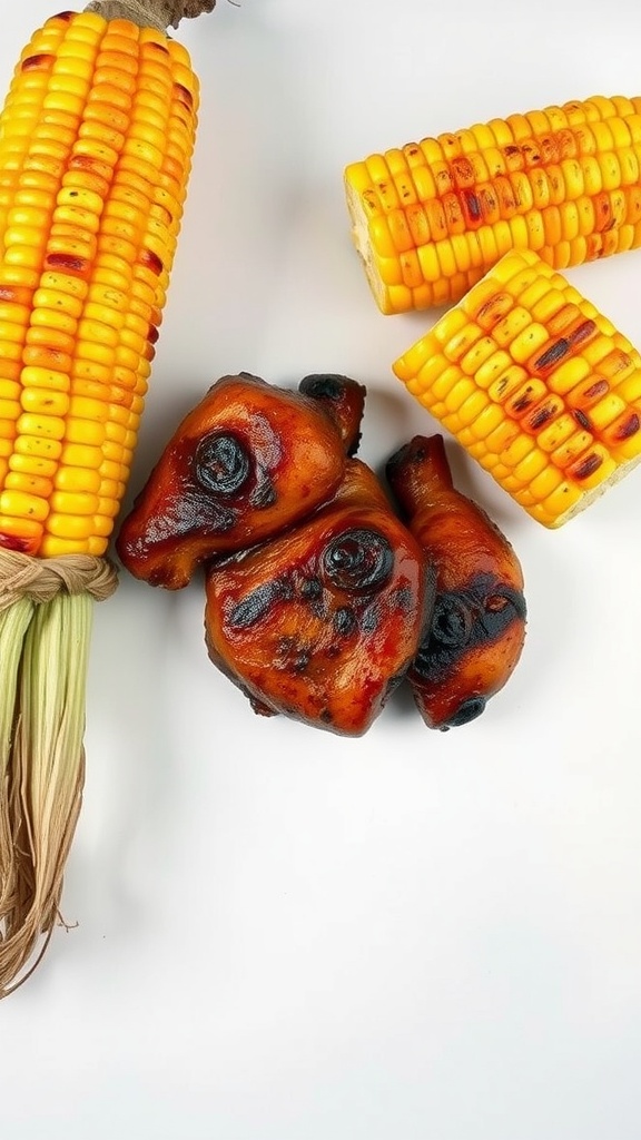 Barbecue grilled chicken with corn on the cob