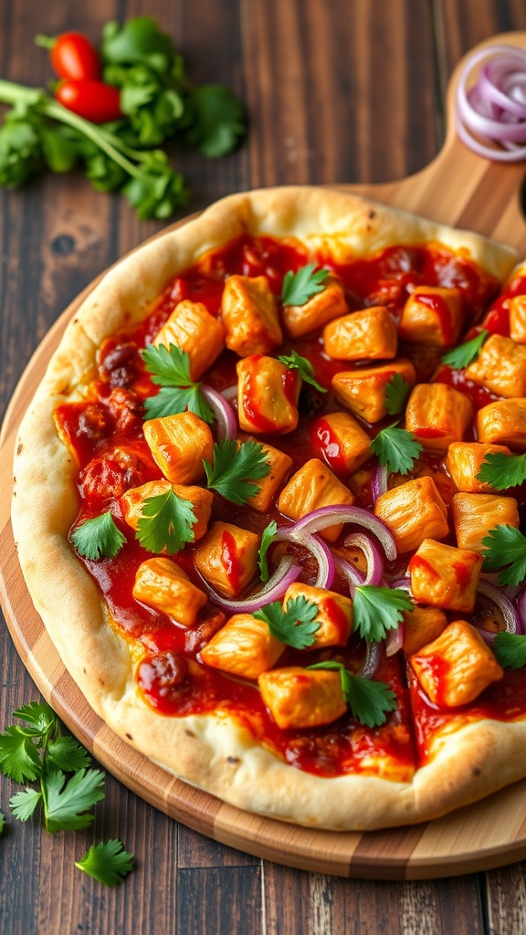 BBQ Chicken Pizza with cilantro and red onion