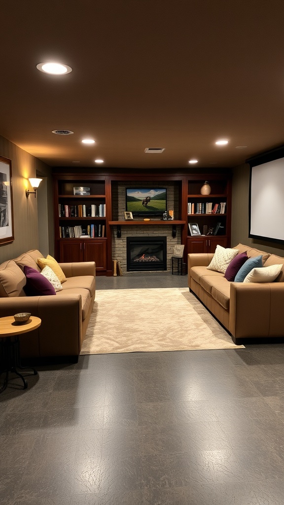 Vibrant epoxy floor in a spacious basement area