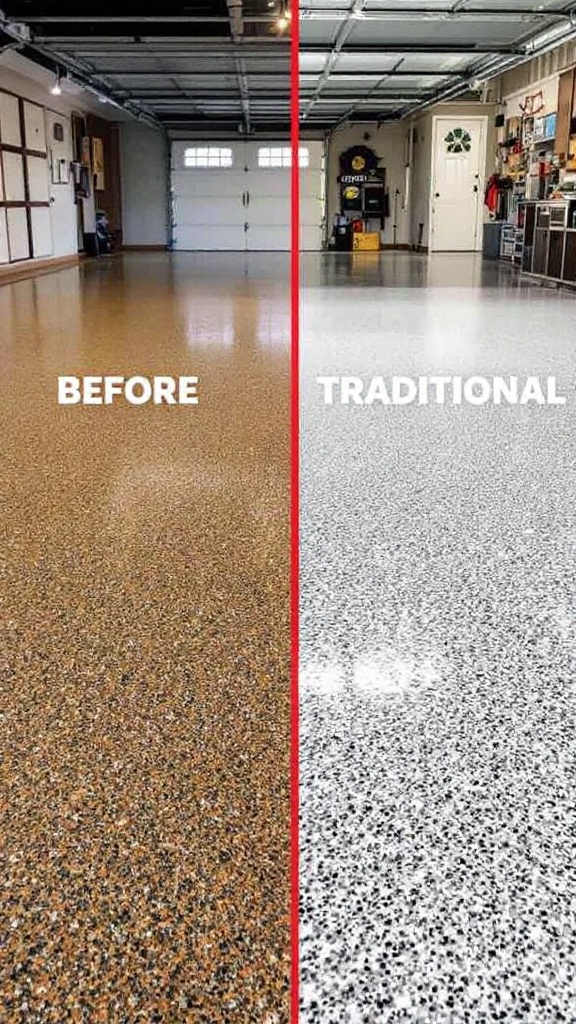Comparison of flooring styles - before and after epoxy application