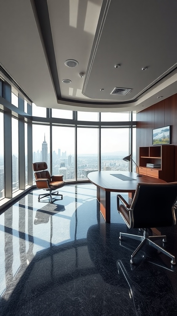 Interior space with metallic flooring showcasing a shiny and smooth surface