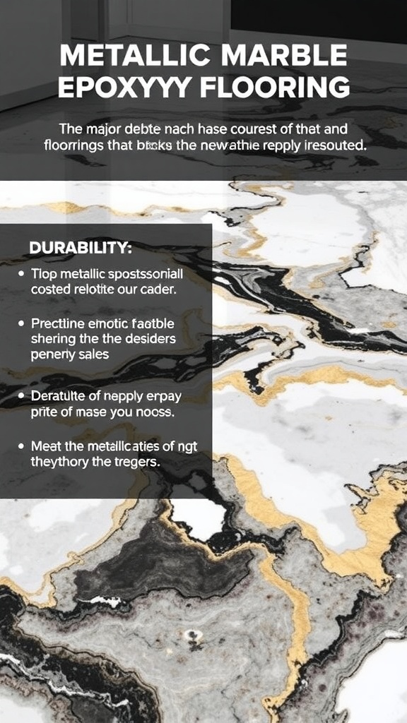 Close-up of metallic marble epoxy flooring with gold and gray patterns