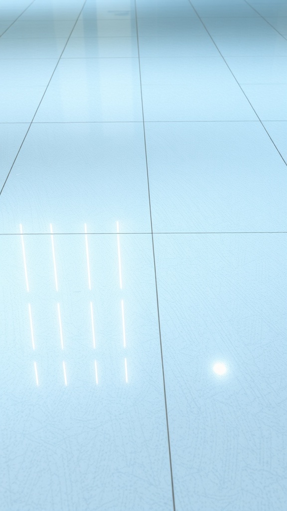 Colorful epoxy flooring with bright floral designs in a modern kitchen setting.