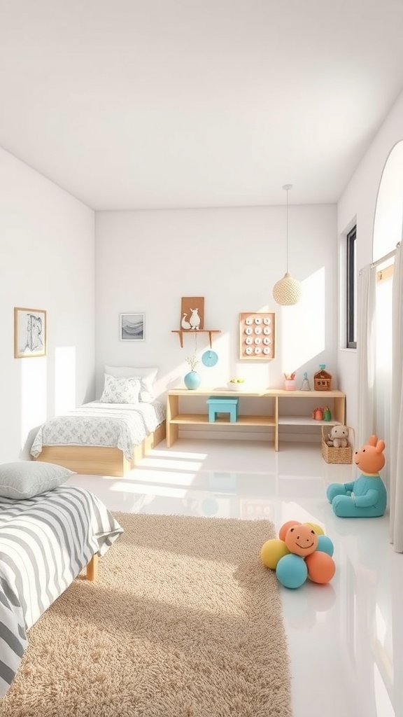 Interior room featuring bright orange epoxy flooring with white circular patterns and colorful furniture.