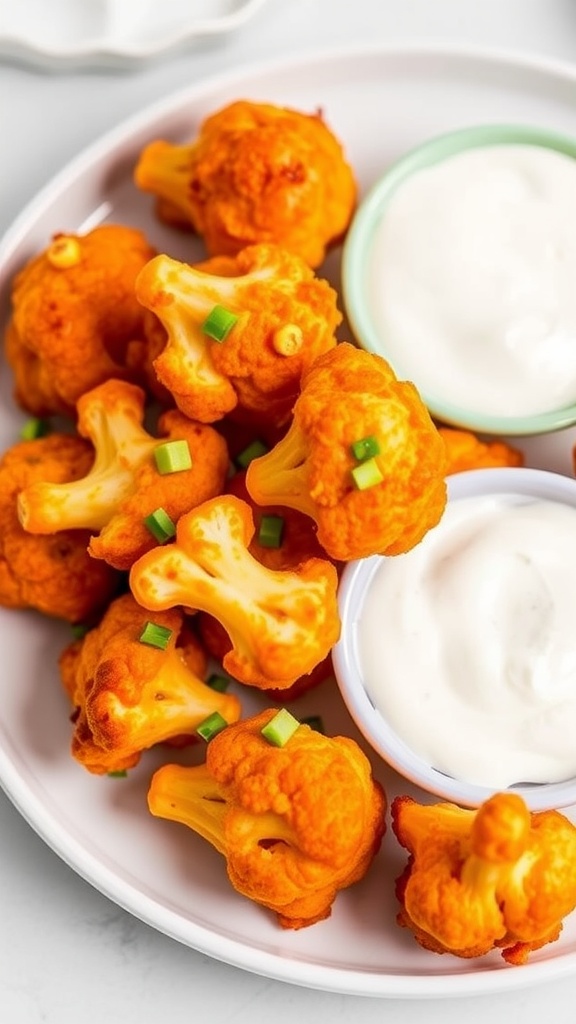 Buffalo cauliflower bites served with dipping sauce