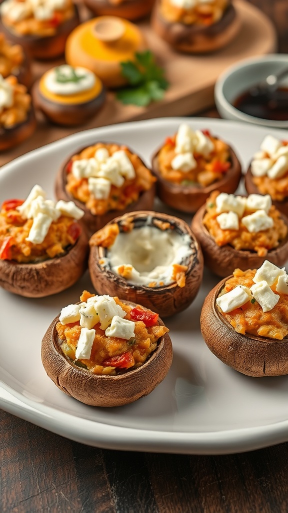 Buffalo Chicken Cream Cheese Stuffed Mushrooms on a plate