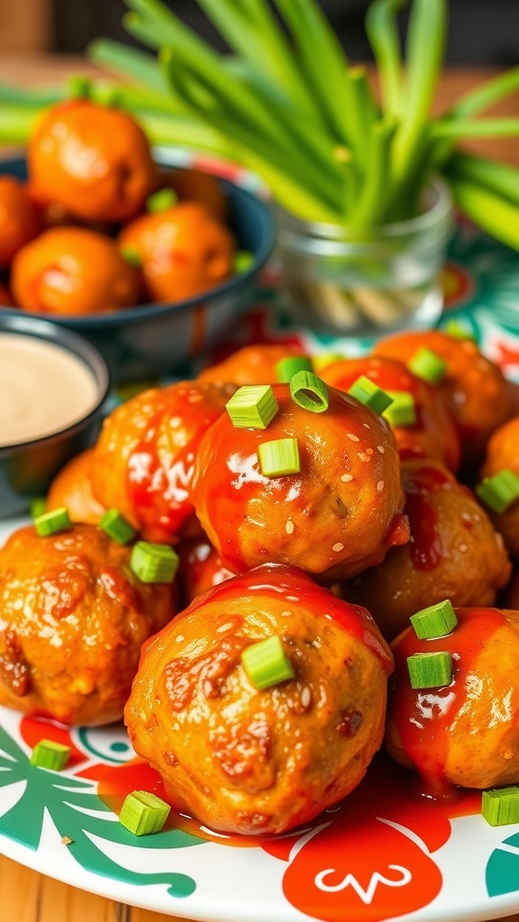 A plate of Cajun sausage balls topped with green onions