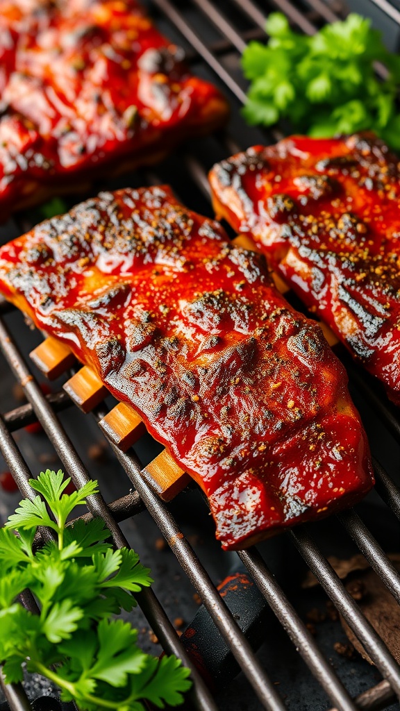 Cajun spiced BBQ ribs on a grill
