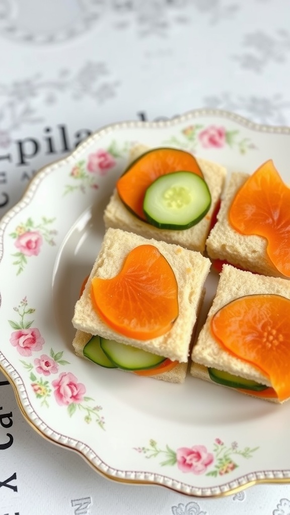 Plate of carrot and cucumber sandwiches