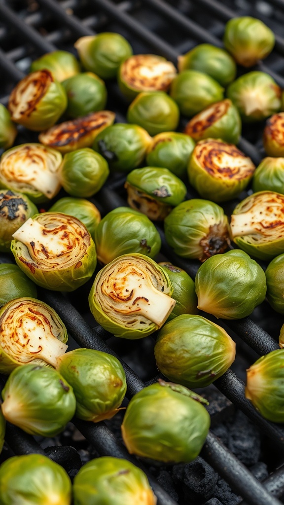 Grilled Brussels sprouts on a charcoal grill