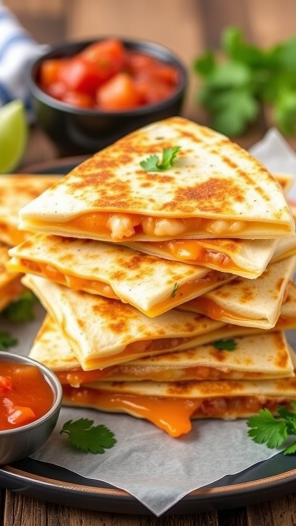 Delicious cheesy quesadillas served with salsa