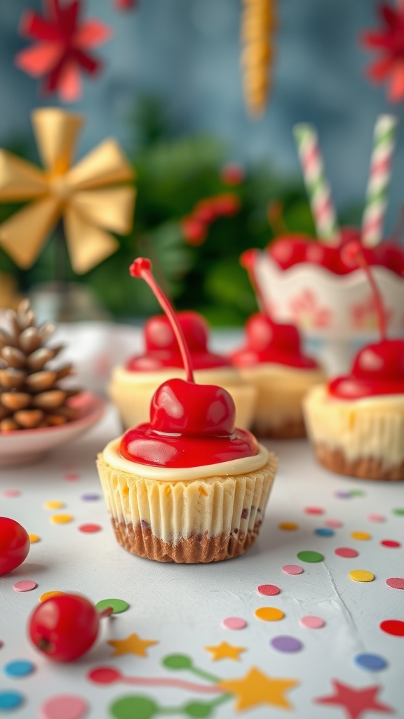 Mini Pineapple Upside-Down Cheesecakes topped with cherries