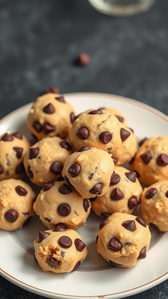 Plate of chocolate chip cookie dough bites