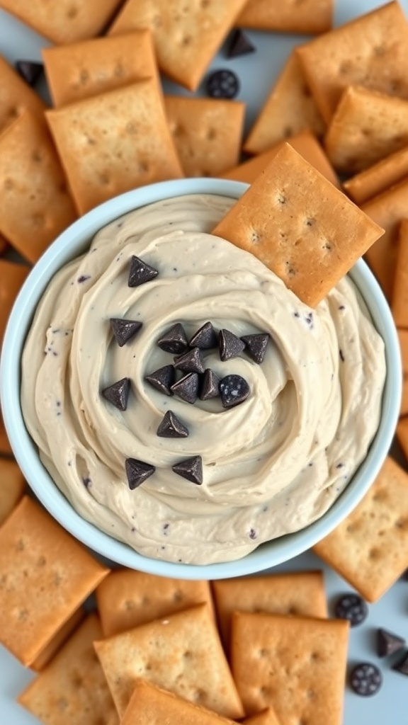 Delicious chocolate chip cookie dough dip served with crackers