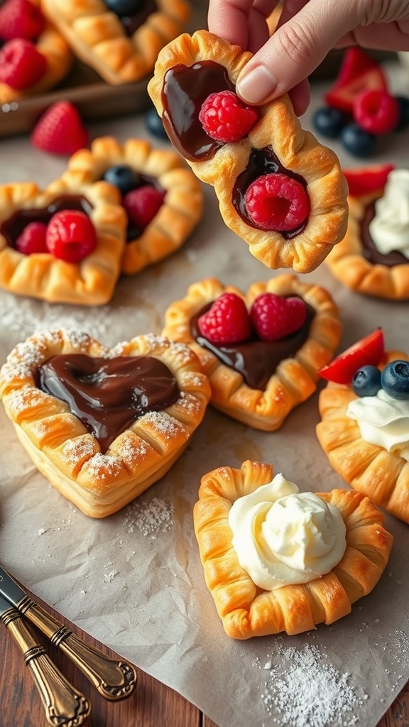 Chocolate Raspberry Puff Pastry Hearts