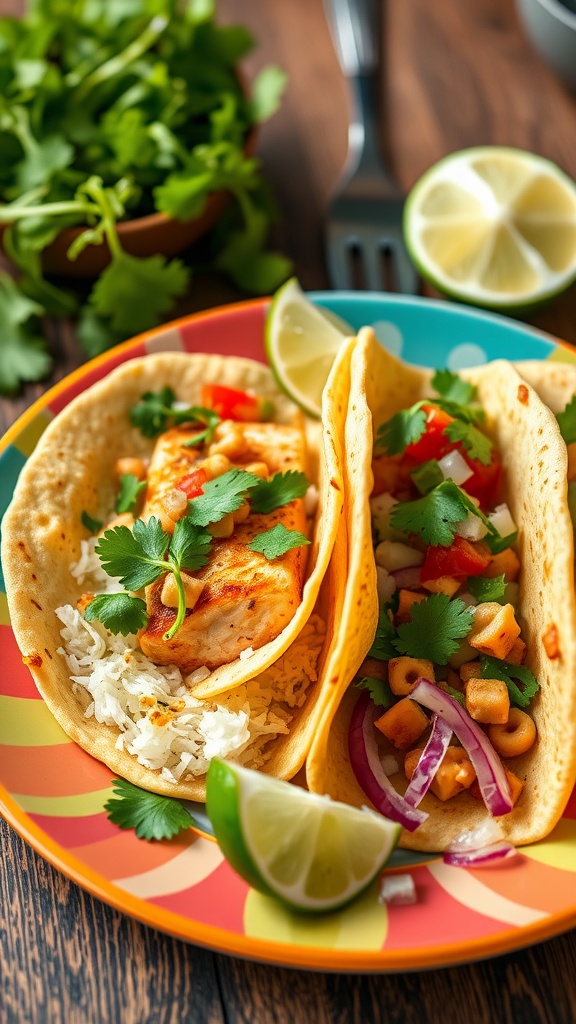 Cilantro Lime Salmon Tacos with fresh ingredients