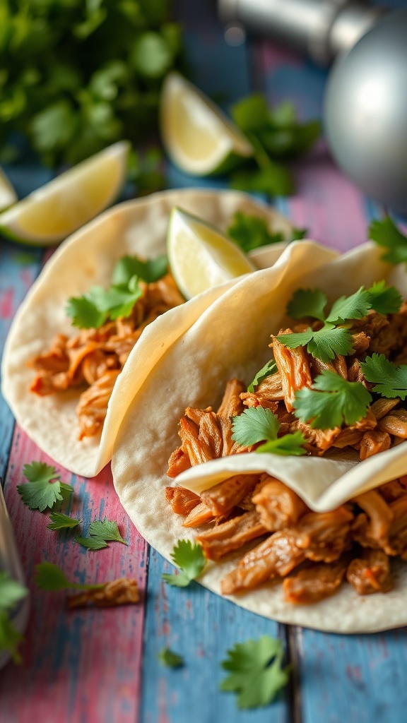 Classic BBQ pulled pork tacos with cilantro and lime