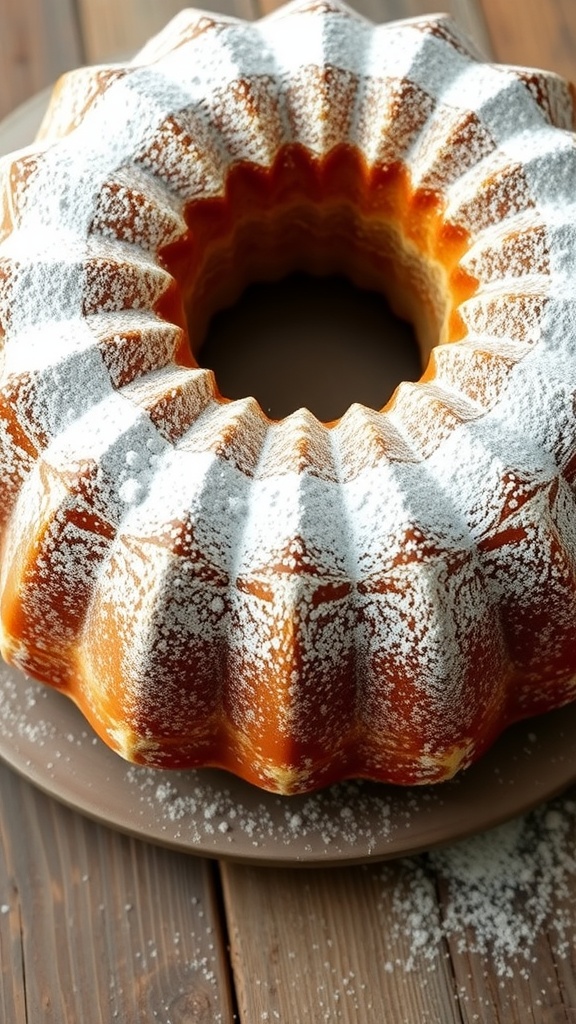 Classic Vanilla Bean Bundt Cake on a wooden table