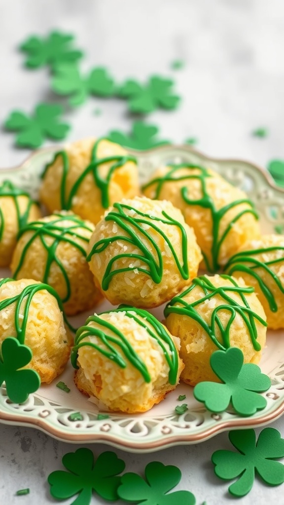 Delicious coconut macaroons with green drizzle, perfect for St. Patrick's Day