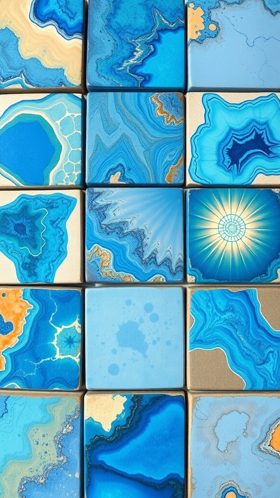 An array of blue stones showcasing different shades and patterns.