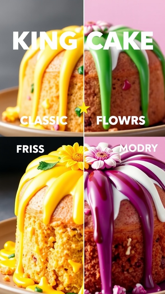 A lively community event featuring King Cake, with people enjoying the festive atmosphere.