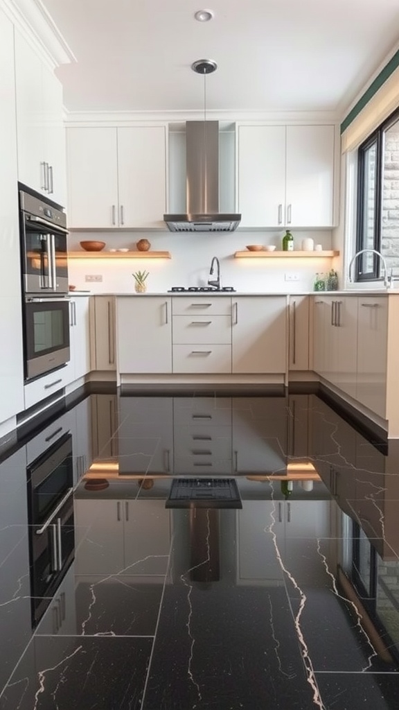 Comparison of two epoxy floor finishes: one warm golden color and the other cool grey.