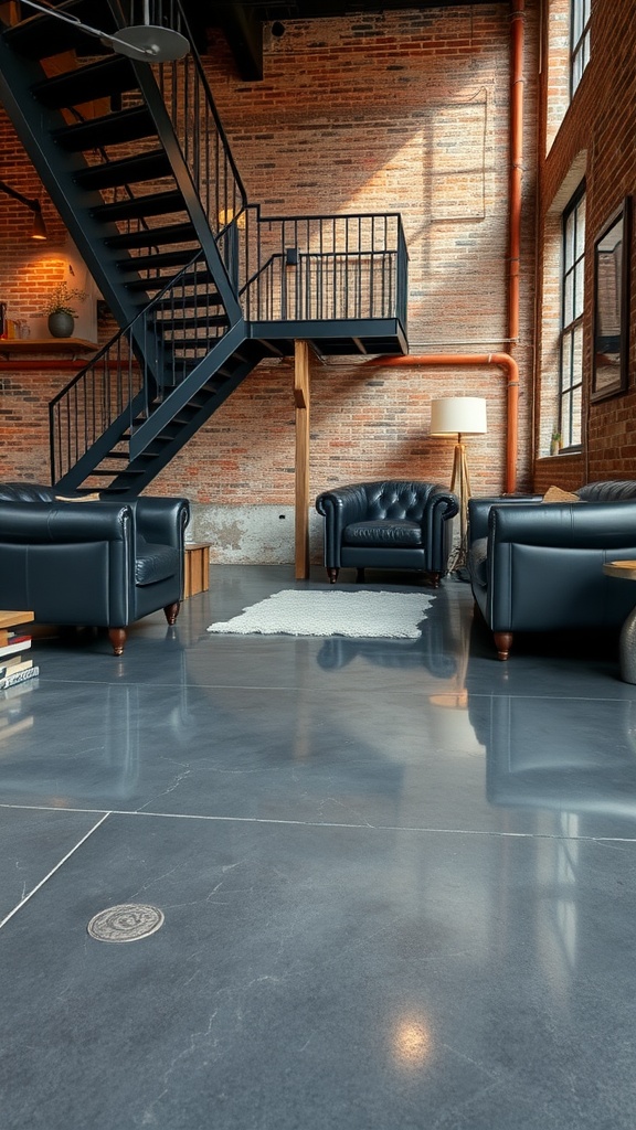 Different samples of concrete flooring showcasing various finishes and textures.