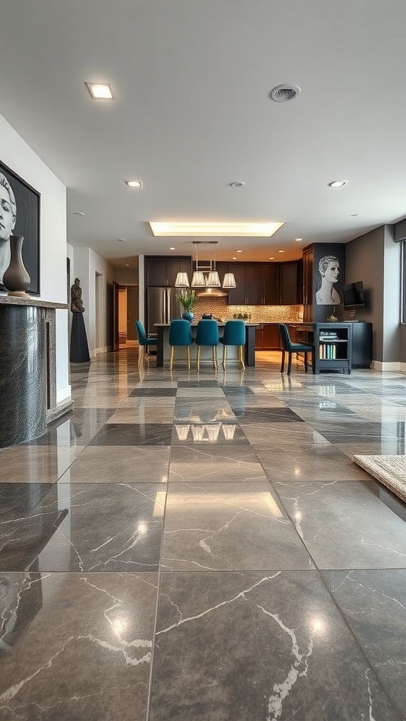Stylish marble concrete floor in a modern kitchen setting