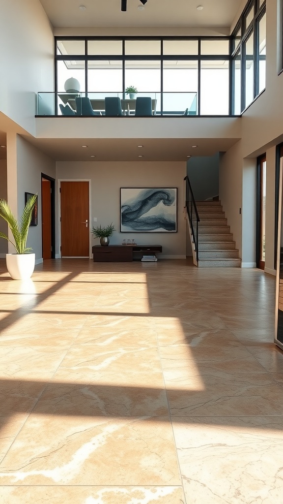 Modern interior with polished concrete floors and natural light.