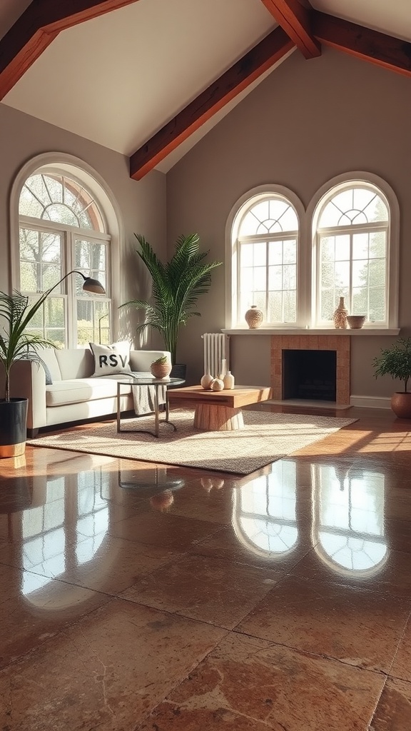 A room showcasing elegant epoxy flooring, highlighting its cost-effectiveness and aesthetic appeal.