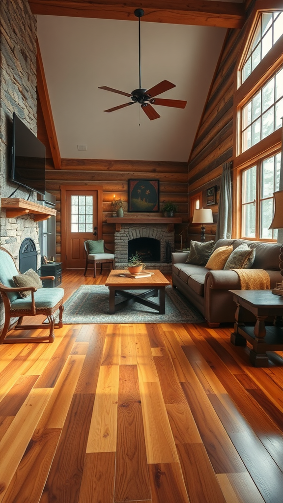 Interior of a cozy cabin with wooden accents and epoxy finishes.
